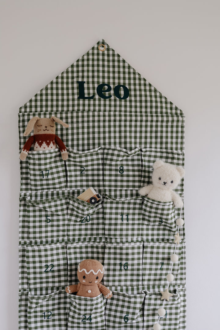 Mabel & Fox - Personalised Green Gingham Advent Calendar - Embroidered
