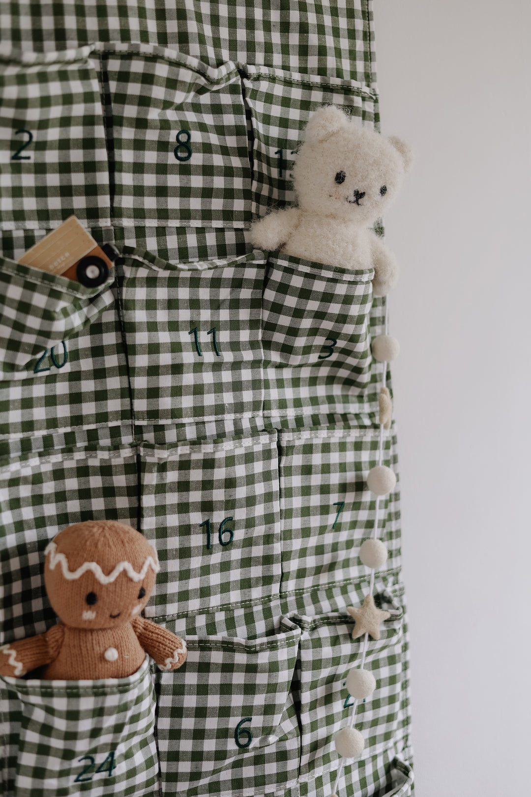 Mabel & Fox - Personalised Green Gingham Advent Calendar - Embroidered