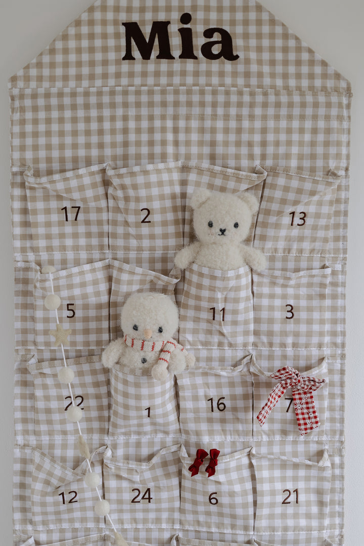 Mabel & Fox - Personalised Beige Gingham Advent Calendar - Embroidered