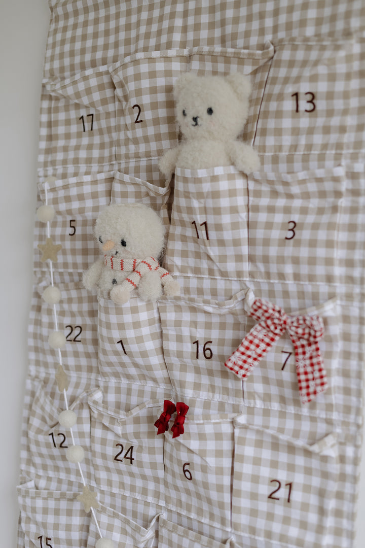 Mabel & Fox - Personalised Beige Gingham Advent Calendar - Embroidered
