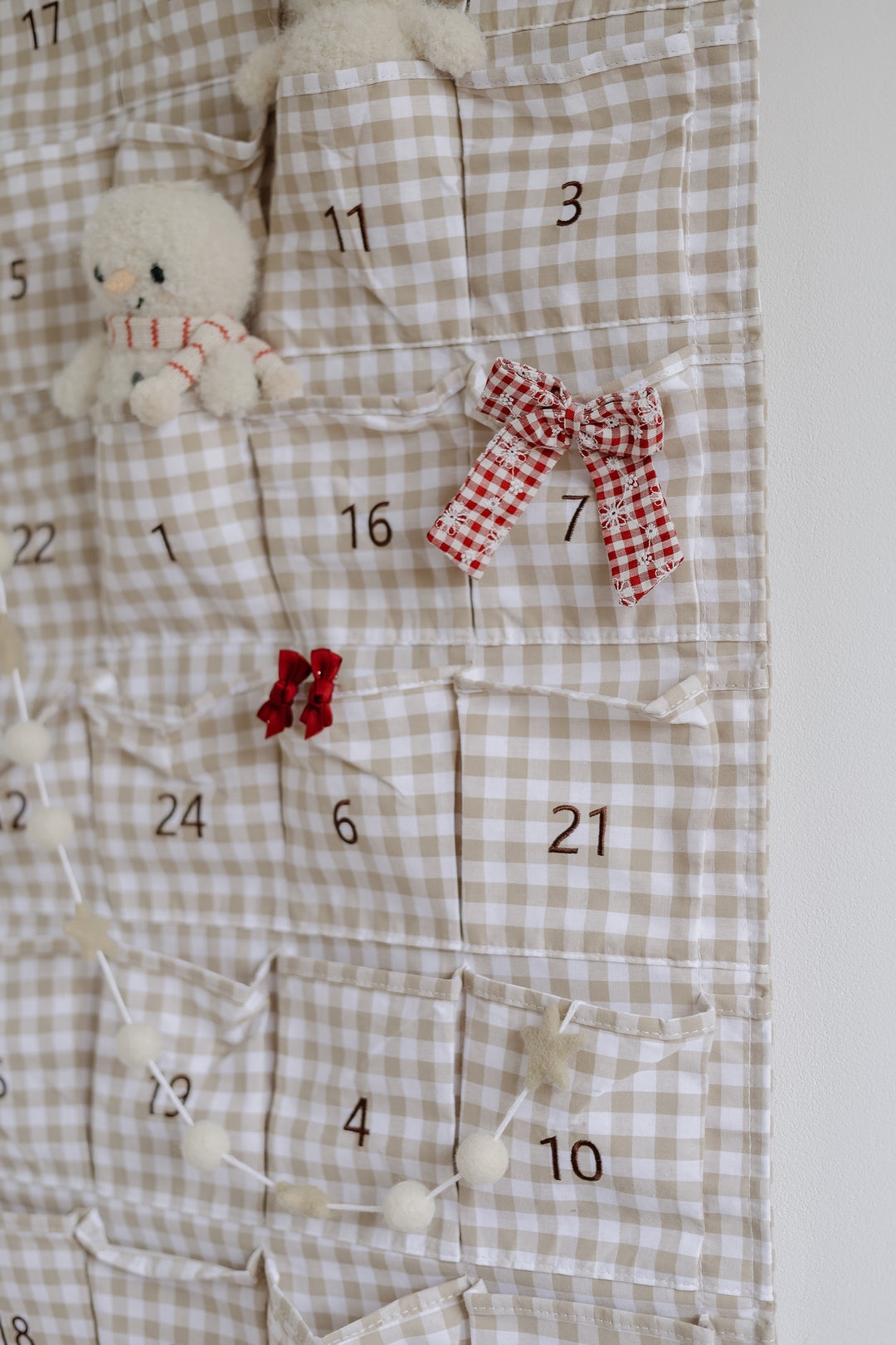 Mabel & Fox - Personalised Beige Gingham Advent Calendar - Embroidered