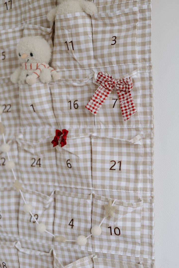 Mabel & Fox - Personalised Beige Gingham Advent Calendar - Embroidered