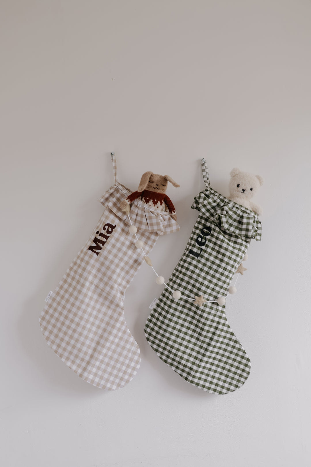 Mabel & Fox - Personalised Beige Gingham Stocking - Embroidered