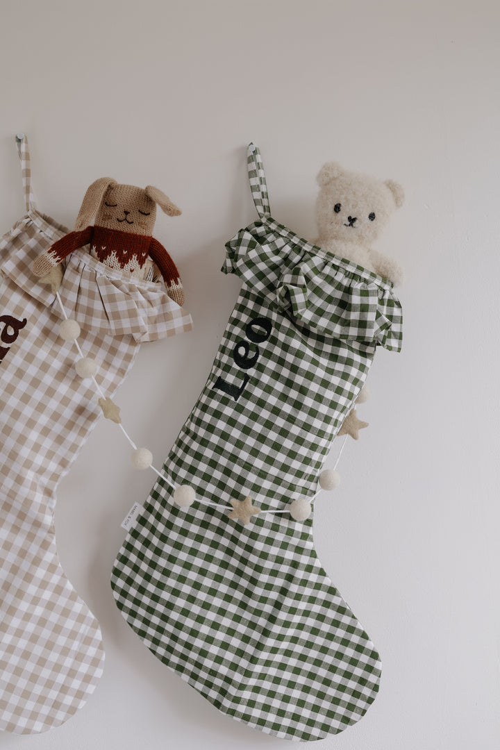 Mabel & Fox - Personalised Green Gingham Stocking - Embroidered