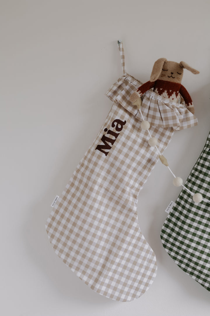 Mabel & Fox - Personalised Beige Gingham Stocking - Embroidered