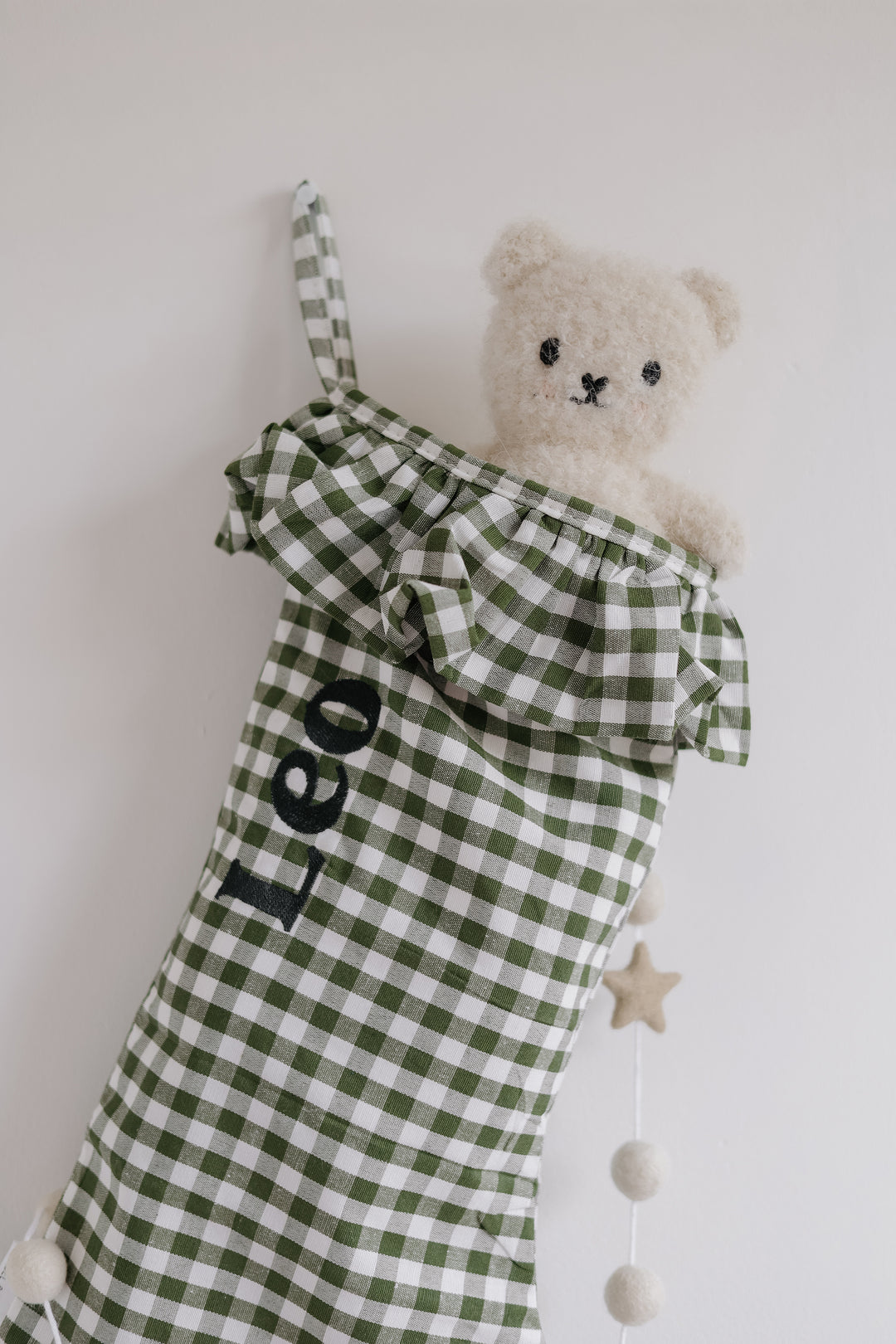 Mabel & Fox - Personalised Green Gingham Stocking - Embroidered