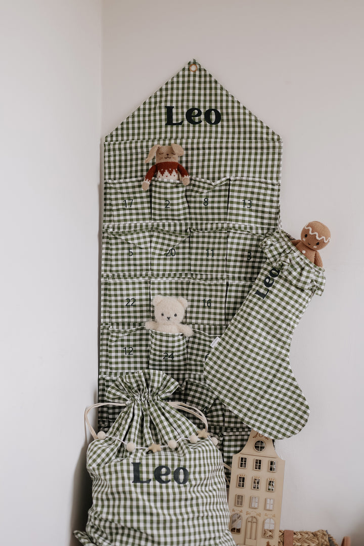 Mabel & Fox - Personalised Green Gingham Advent Calendar - Embroidered