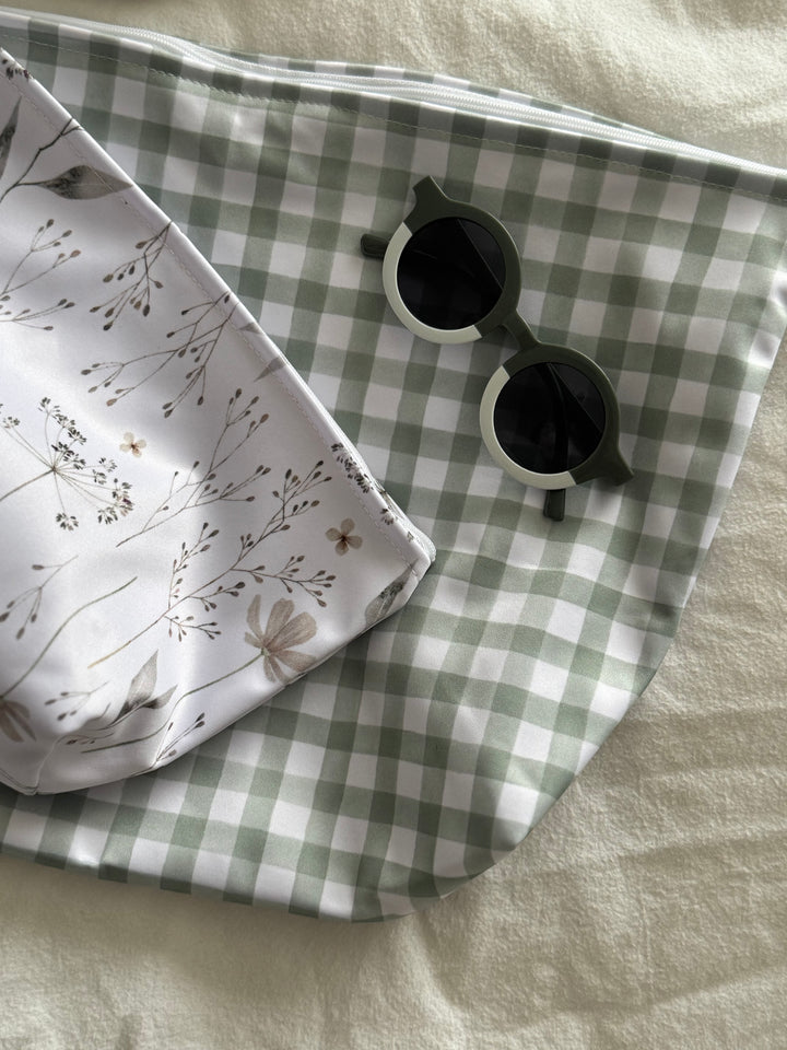 Mabel & Fox - 2 Pcs Wet Bag Set - Beige & Sage Gingham - Mabel & Fox