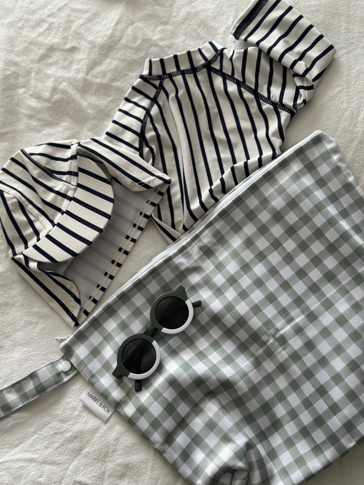 Mabel & Fox - 2 Pcs Wet Bag Set - Beige & Sage Gingham - Mabel & Fox