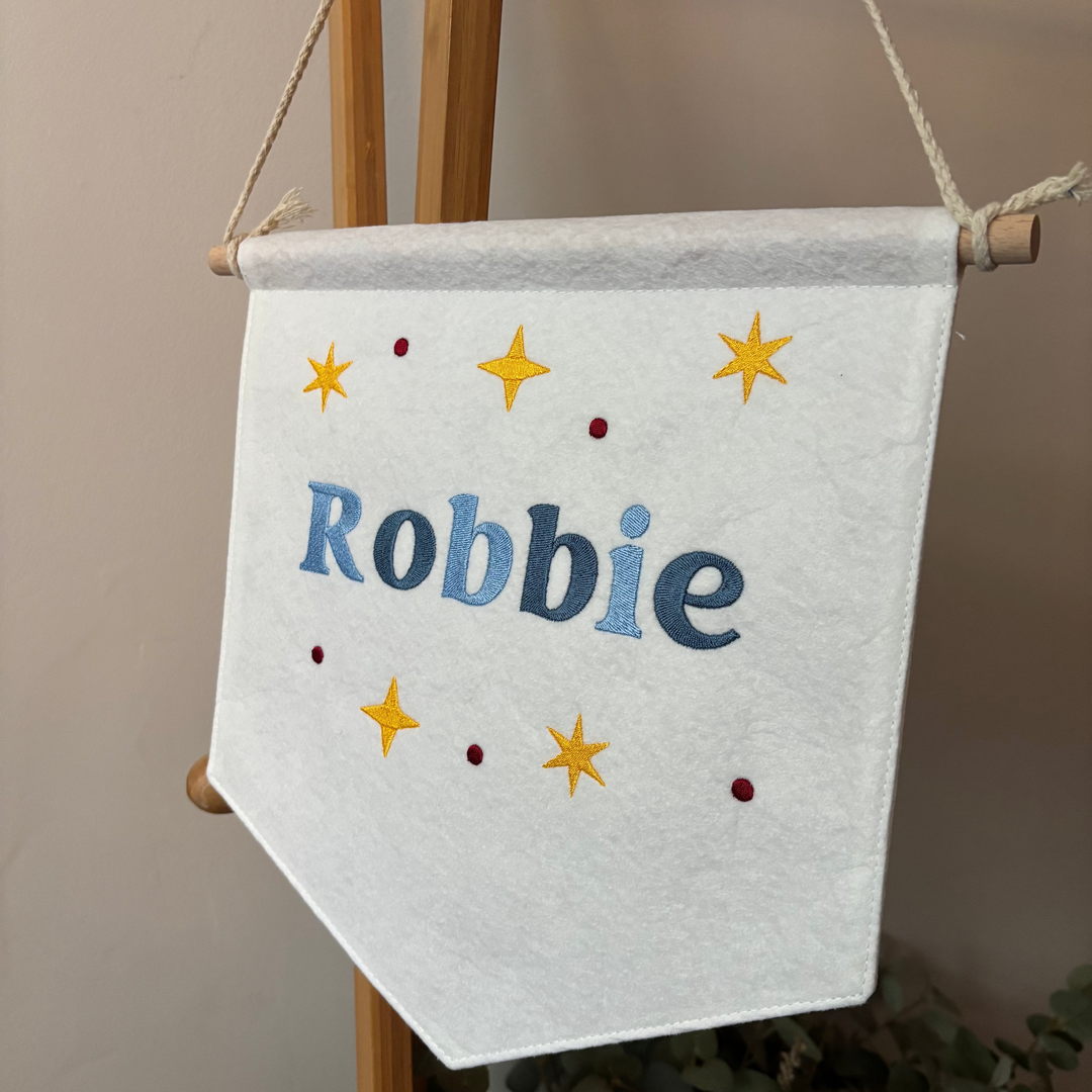 Sample Sale (Personalised - Robbie) - Mabel & Fox - Personalised Felt Flag - Starburst - Mabel & Fox