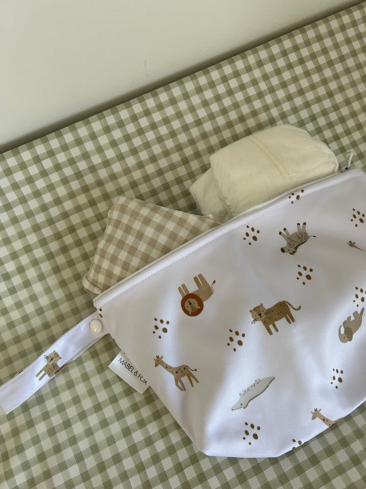 Mabel & Fox - 2 Pcs Wet Bag Set - Boho Safari & Natural Wildflower - Mabel & Fox