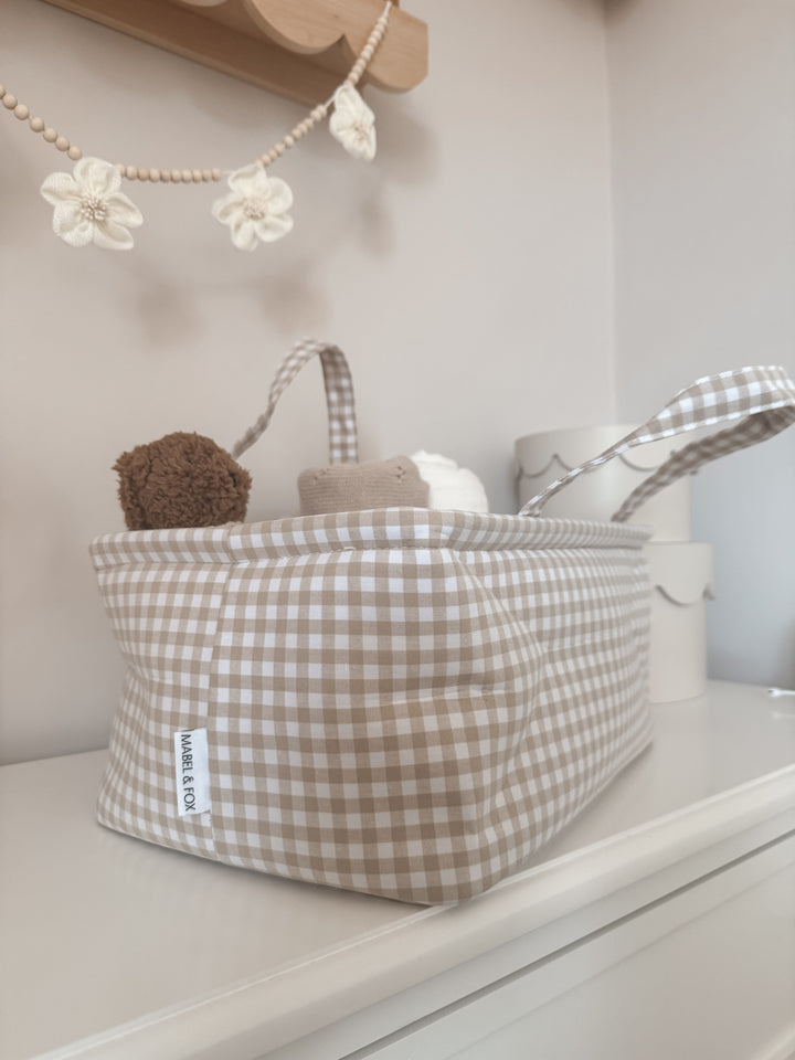 Mabel & Fox - Gingham Nappy Caddy - Beige