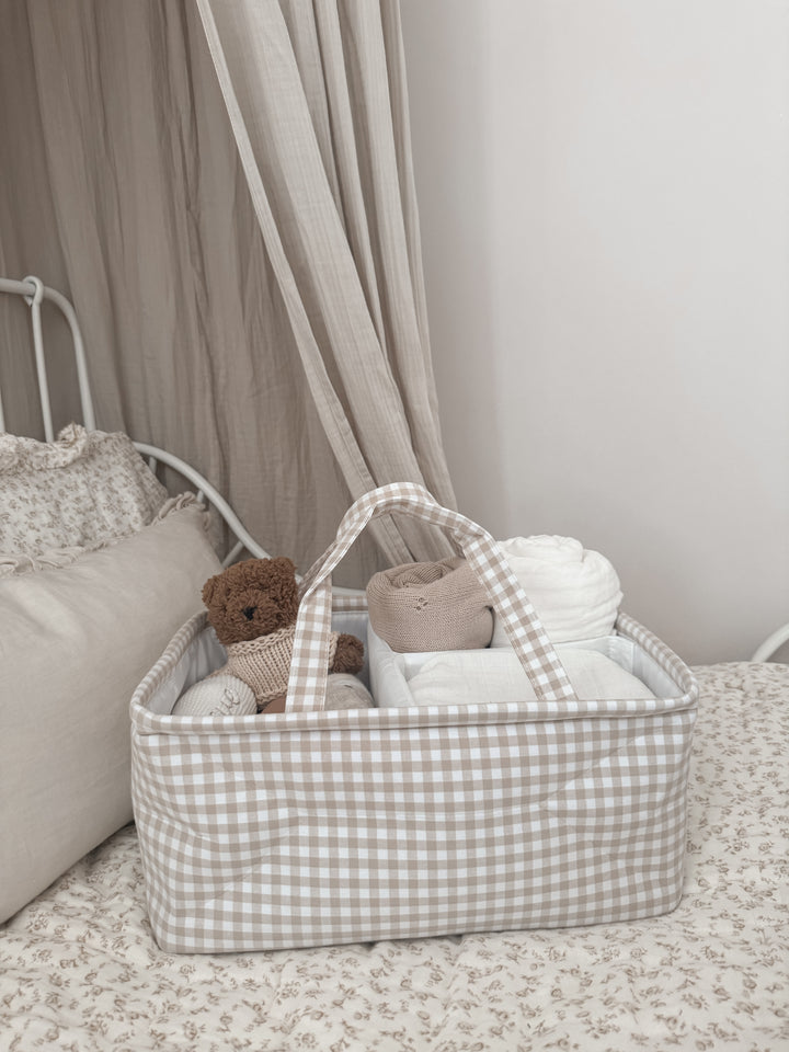 Mabel & Fox - Gingham Nappy Caddy - Beige