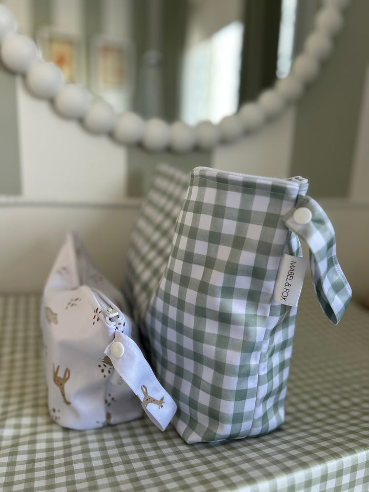 Mabel & Fox - 2 Pcs Wet Bag Set - Boho Safari & Sage Gingham - Mabel & Fox