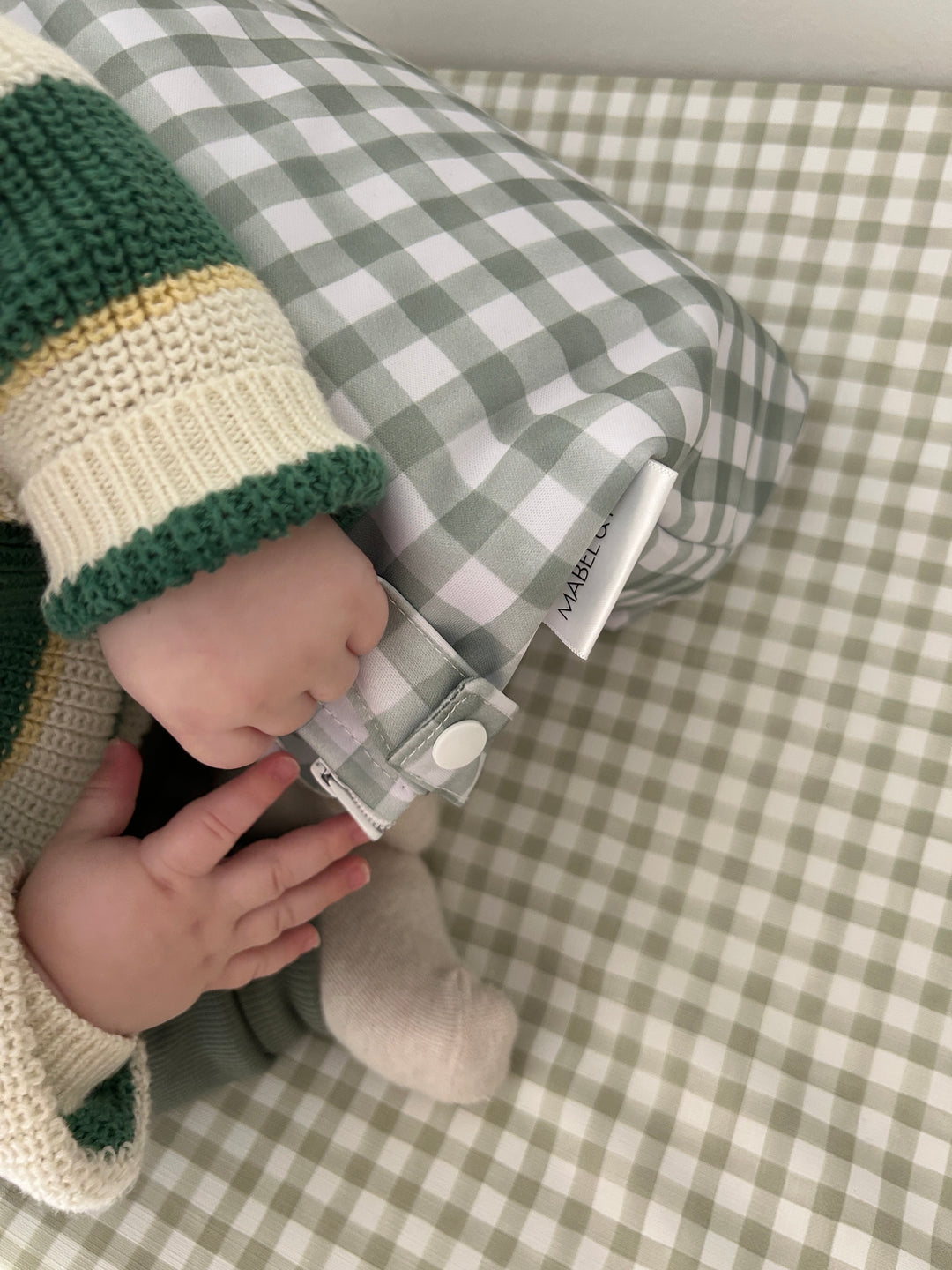Mabel & Fox - 2 Pcs Wet Bag Set - Beige & Sage Gingham - Mabel & Fox