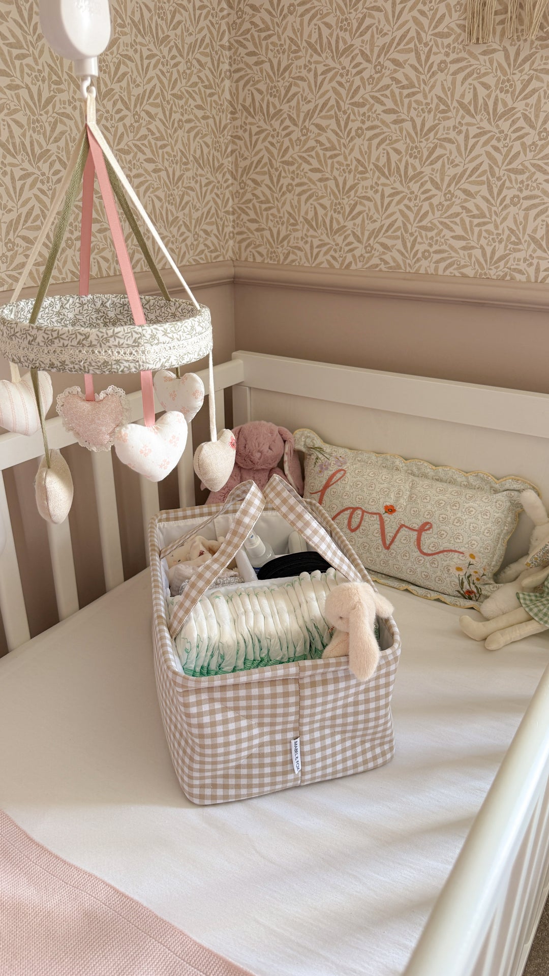 Mabel & Fox - Gingham Nappy Caddy - Beige