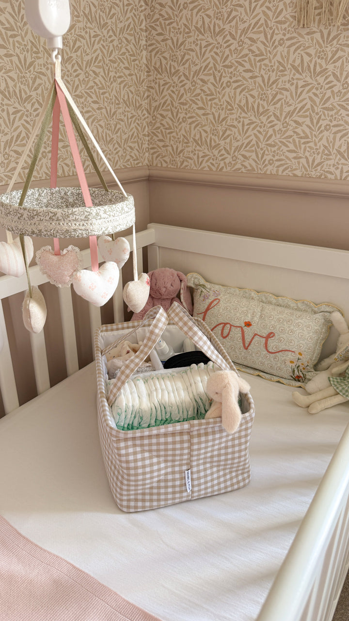 Mabel & Fox - Gingham Nappy Caddy - Beige