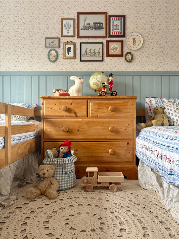 Mabel & Fox - Personalised Blue Gingham Ruffle Basket - Embroidered - Mabel & Fox