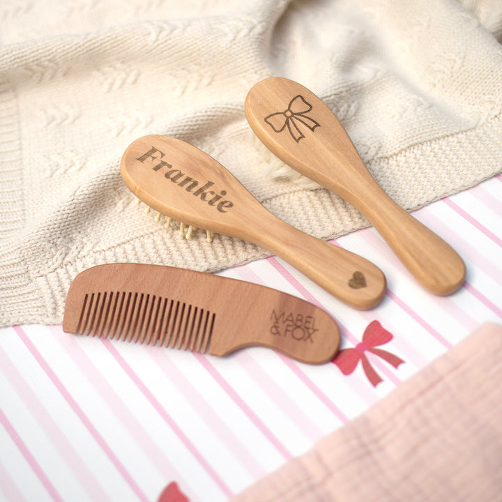 Mabel & Fox - Personalised Wooden Brush Set - Bow Cute