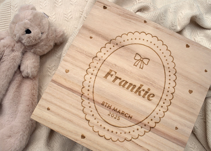 Mabel & Fox - Personalised Wooden Memory Box - Bow Cute
