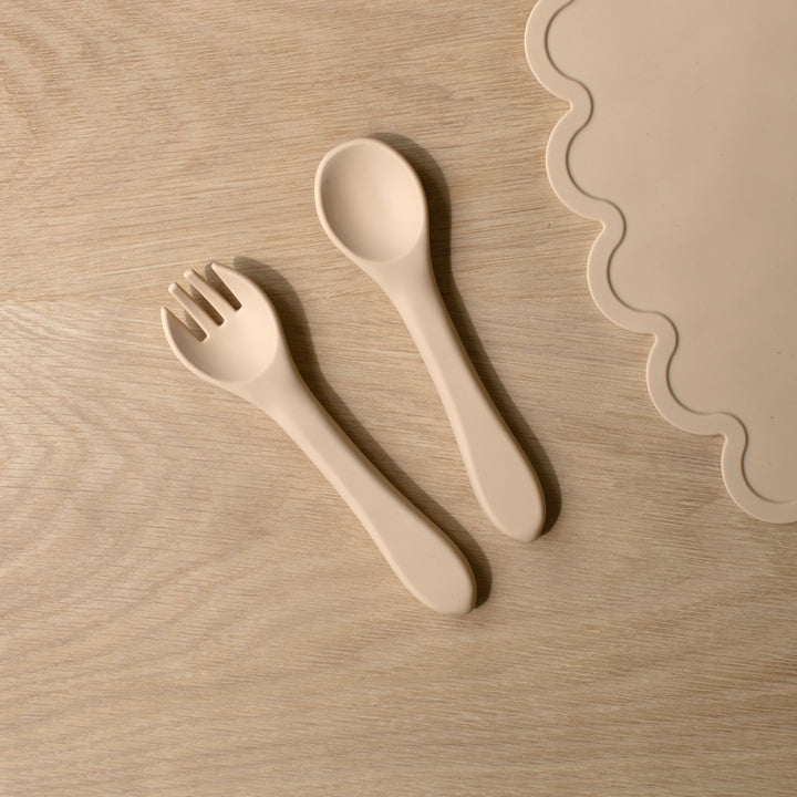 Mabel & Fox - Silicone Spoon & Fork Set - Beige