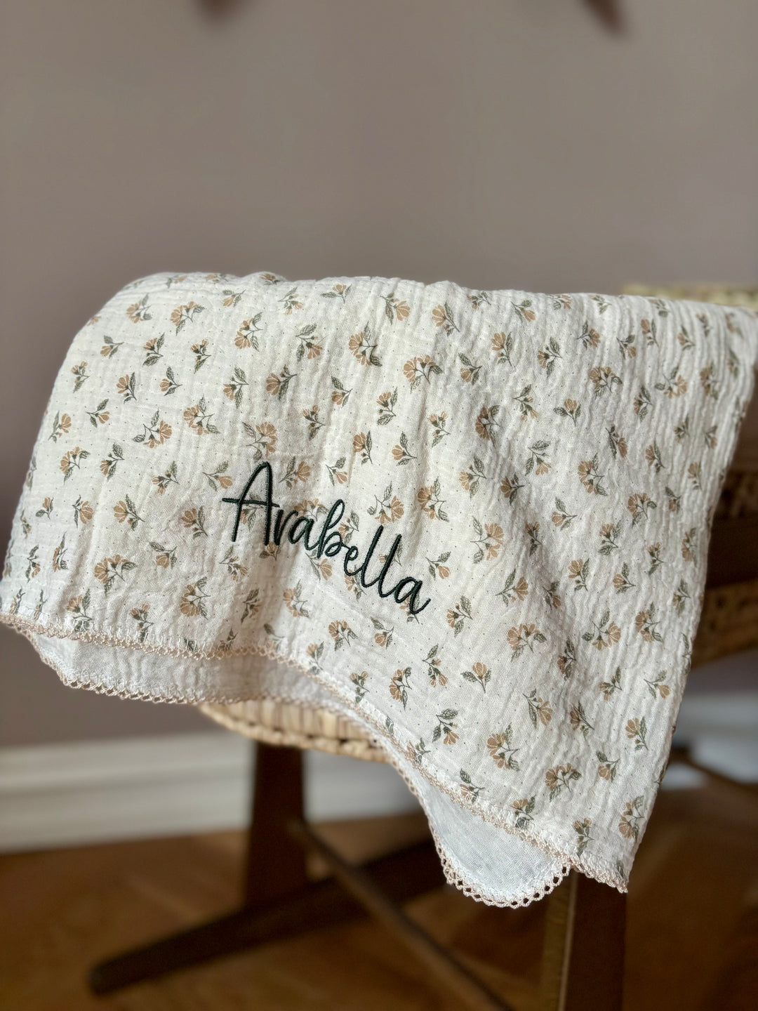 Mabel & Fox - Personalised Baby Muslin Cotton Blanket - Dainty Floral - Mabel & Fox