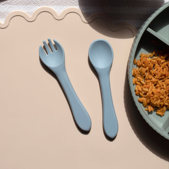 Mabel & Fox - Silicone Spoon & Fork Set - Blue