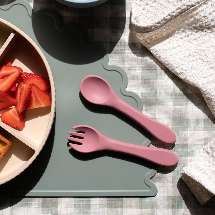 Mabel & Fox - Silicone Spoon & Fork Set - Pink