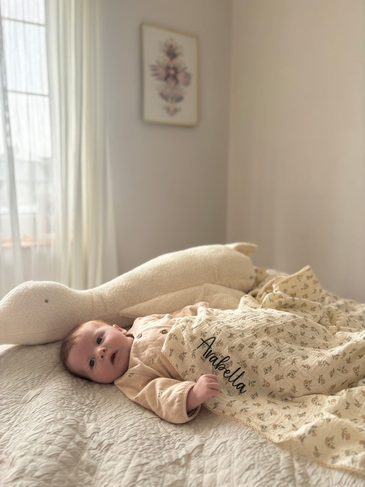 Mabel & Fox - Personalised Baby Muslin Cotton Blanket - Dainty Floral - Mabel & Fox