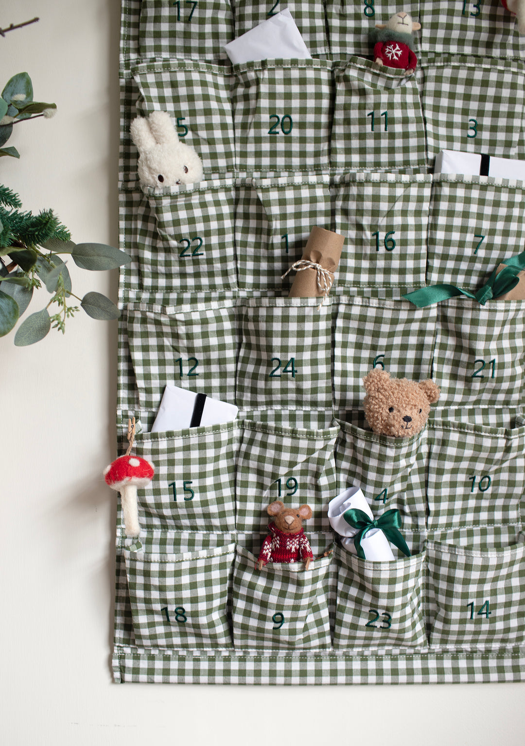 Mabel & Fox - Personalised Green Gingham Advent Calendar - Velvet Bow