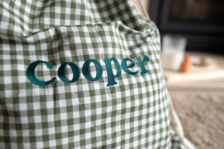 Mabel & Fox - Personalised Green Gingham Gift Sack - Embroidered