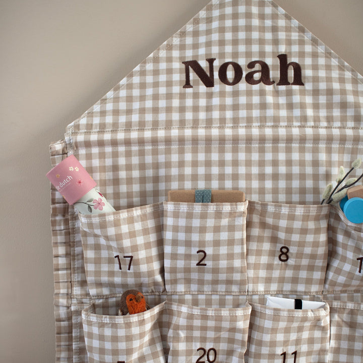 Mabel & Fox - Personalised Beige Gingham Ruffle Advent Calendar - Embroidered