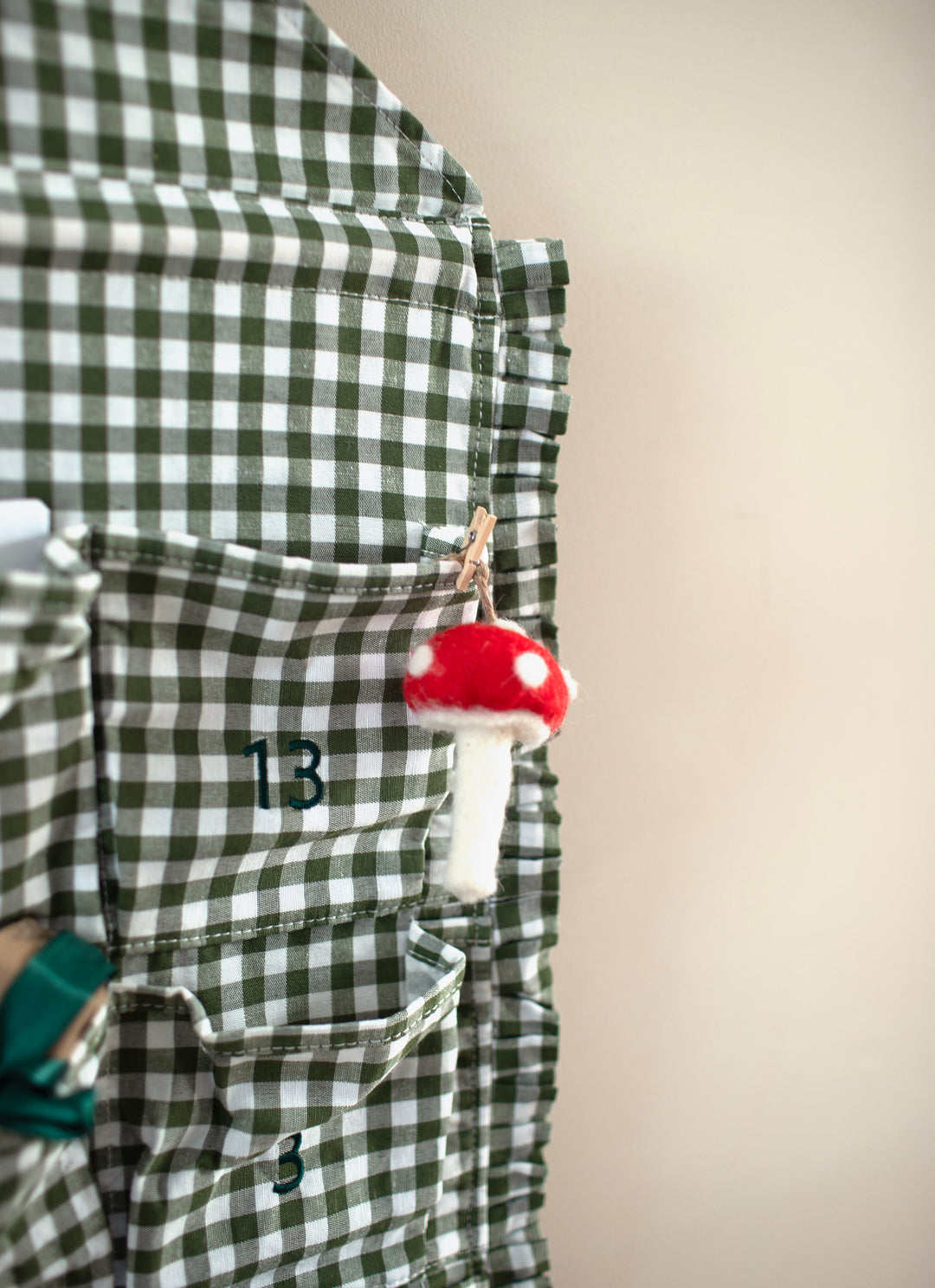 Mabel & Fox - Personalised Green Gingham Ruffle Advent Calendar - Velvet Bow