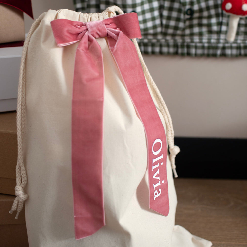 Mabel & Fox - Personalised Velvet Bow Gift Sack - Mabel & Fox