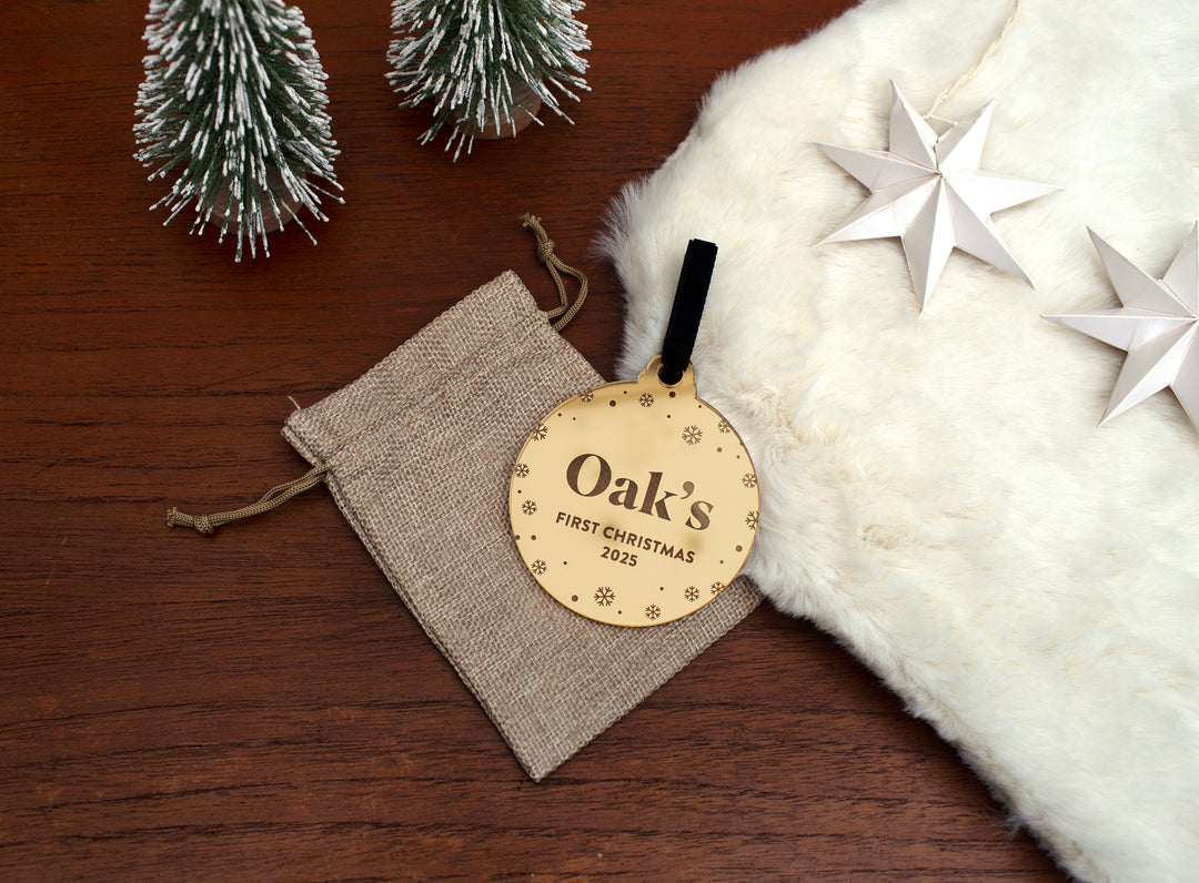 Mabel & Fox - Personalised Acrylic Decoration - First Christmas 2025
