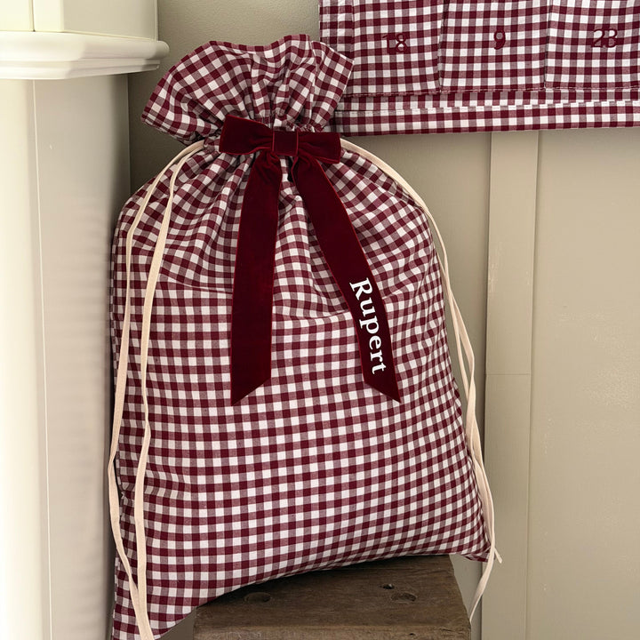 Mabel & Fox - Personalised Red Gingham Gift Sack - Velvet Bow