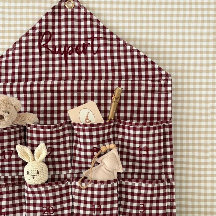 Mabel & Fox - Personalised Red Gingham Advent Calendar - Embroidered