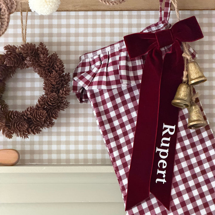 Mabel & Fox - Personalised Red Gingham Stocking - Velvet Bow