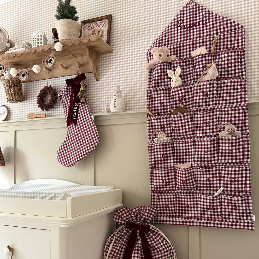 Mabel & Fox - Personalised Red Gingham Advent Calendar - Embroidered