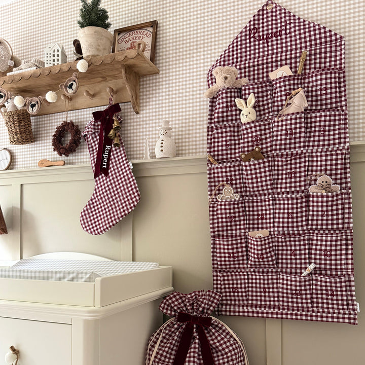 Mabel & Fox - Personalised Red Gingham Advent Calendar - Embroidered