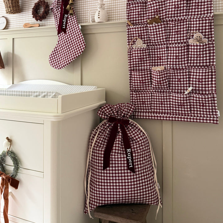 Mabel & Fox - Personalised Red Gingham Gift Sack - Velvet Bow