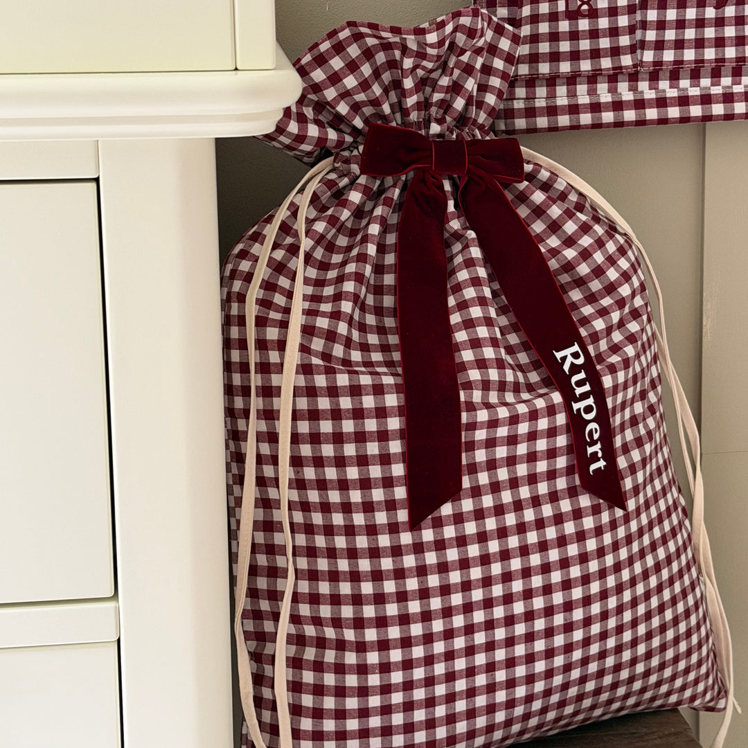 Mabel & Fox - Personalised Red Gingham Gift Sack - Velvet Bow