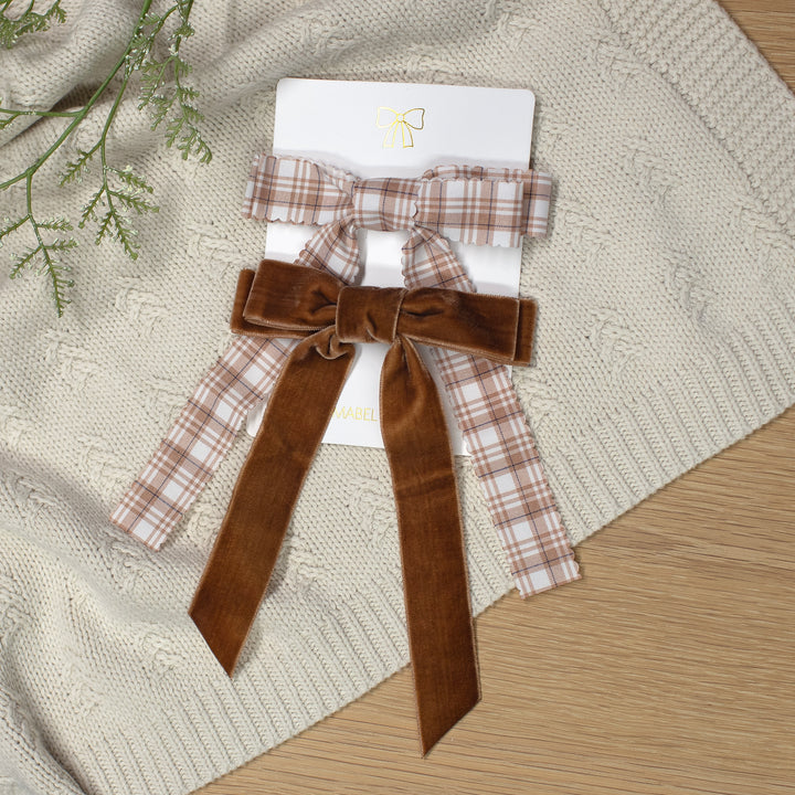 Mabel & Fox - Hair Bow Clips - Brown (2 Pack)
