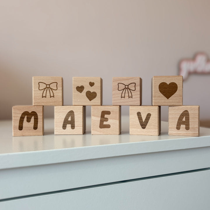Mabel & Fox - 4 Pcs Wooden Block Set - Bow Cute - Mabel & Fox