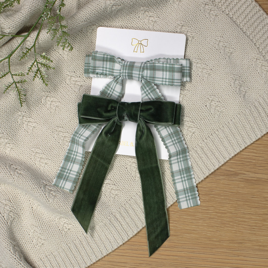 Mabel & Fox - Hair Bow Clips - Green (2 Pack)