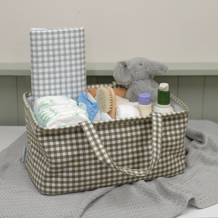 Mabel & Fox - Gingham Nappy Caddy - Green