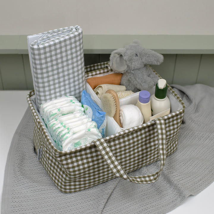 Mabel & Fox - Gingham Nappy Caddy - Green