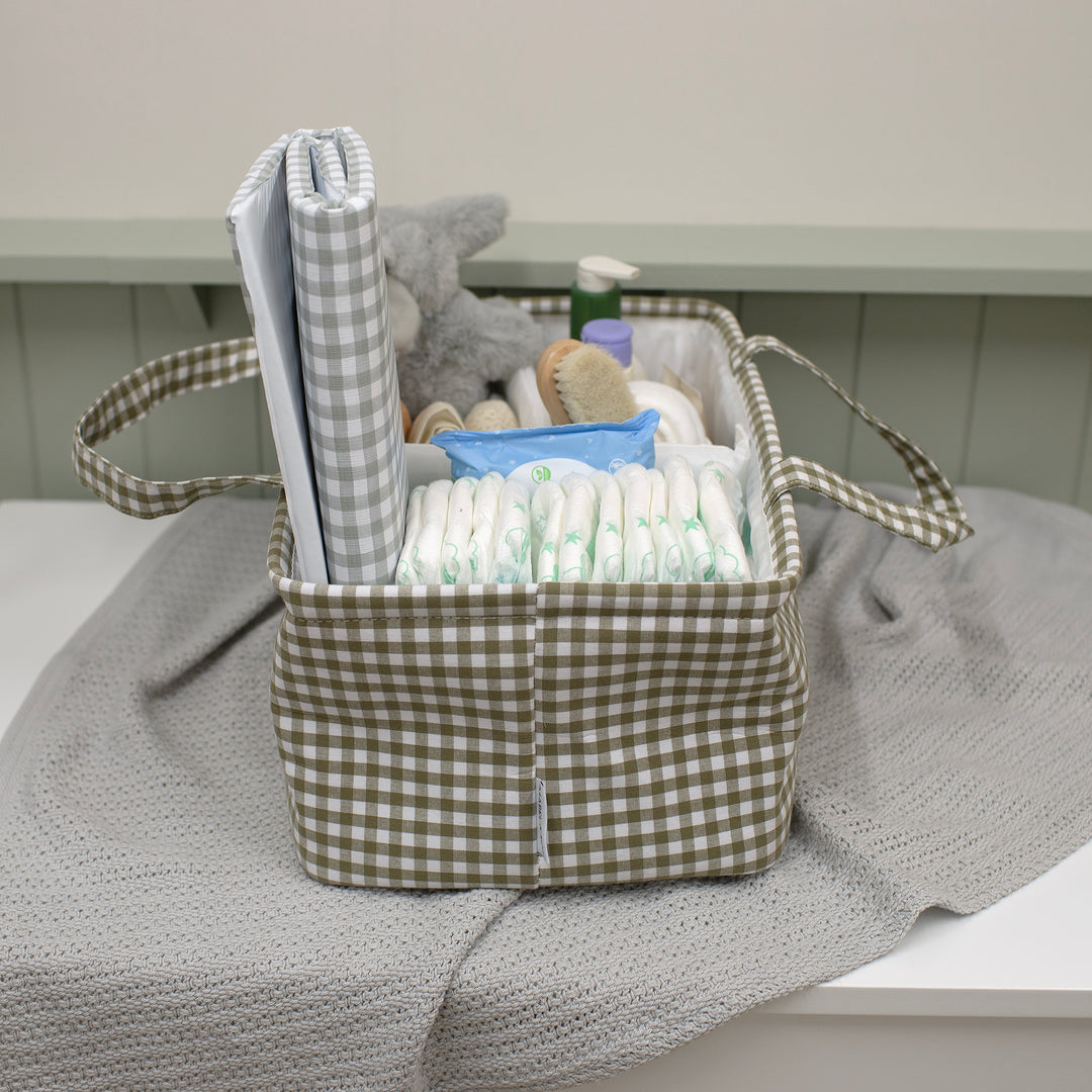 Mabel & Fox - Gingham Nappy Caddy - Green