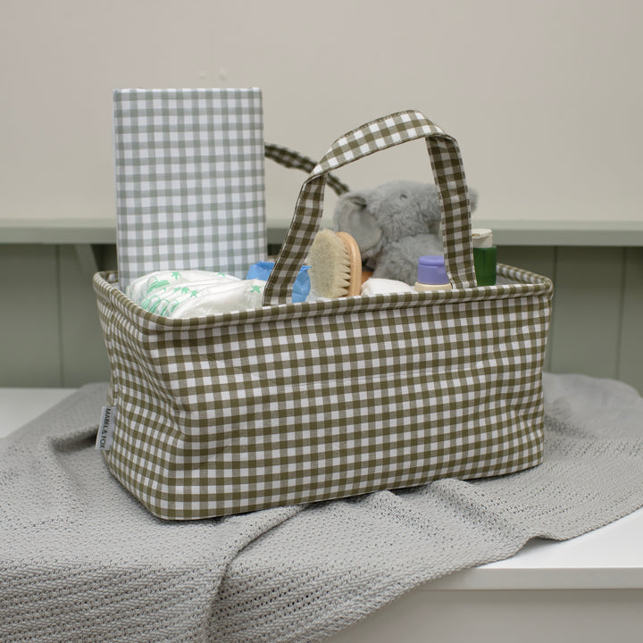 Mabel & Fox - Gingham Nappy Caddy - Green