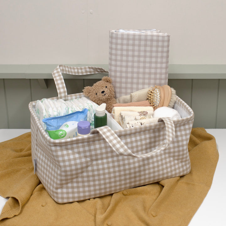 Mabel & Fox - Gingham Nappy Caddy - Beige
